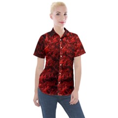 Red Abstract Fractal Background Women s Short Sleeve Pocket Shirt