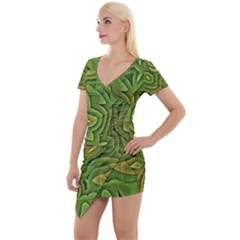 Background Abstract Green Seamless Short Sleeve Asymmetric Mini Dress by Pakrebo