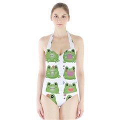 Kawaii Frog Rainy Season Japanese Halter Swimsuit by Pakrebo