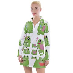 Kawaii Frog Rainy Season Japanese Women s Long Sleeve Casual Dress by Pakrebo