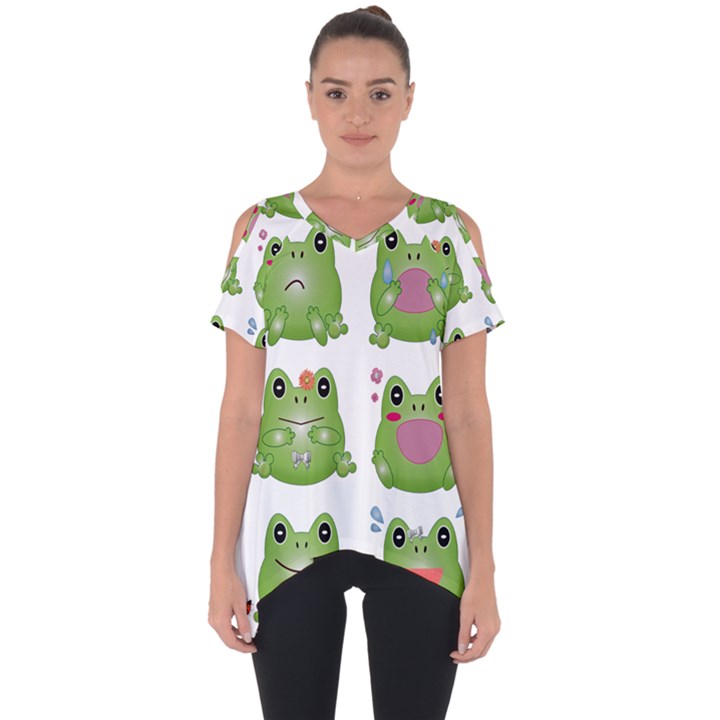 Kawaii Frog Rainy Season Japanese Cut Out Side Drop Tee