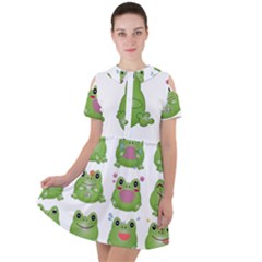 Kawaii Frog Rainy Season Japanese Short Sleeve Shoulder Cut Out Dress  by Pakrebo