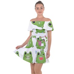 Kawaii Frog Rainy Season Japanese Off Shoulder Velour Dress by Pakrebo