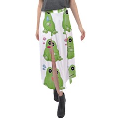 Kawaii Frog Rainy Season Japanese Velour Split Maxi Skirt