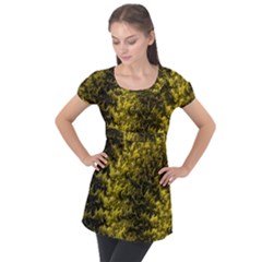 Rich Yellow Digital Abstract Puff Sleeve Tunic Top by Pakrebo