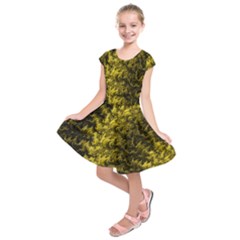 Rich Yellow Digital Abstract Kids  Short Sleeve Dress by Pakrebo