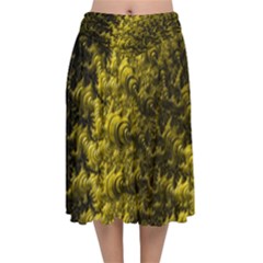 Rich Yellow Digital Abstract Velvet Flared Midi Skirt by Pakrebo