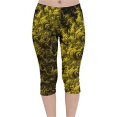 Rich Yellow Digital Abstract Velvet Capri Leggings 