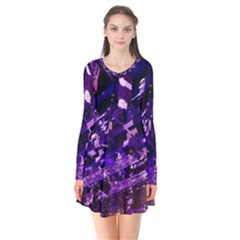 Light Violet Purple Technology Long Sleeve V-neck Flare Dress by Pakrebo