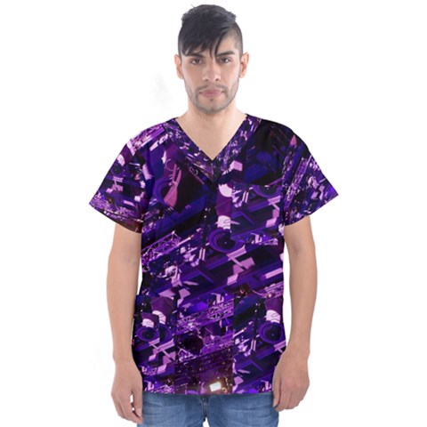 Light Violet Purple Technology Men s V-neck Scrub Top by Pakrebo