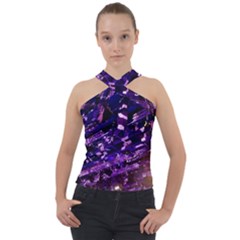 Light Violet Purple Technology Cross Neck Velour Top