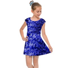 Rich Blue Digital Abstract Kids  Cap Sleeve Dress by Pakrebo