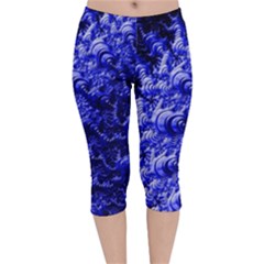 Rich Blue Digital Abstract Velvet Capri Leggings 