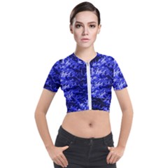 Rich Blue Digital Abstract Short Sleeve Cropped Jacket