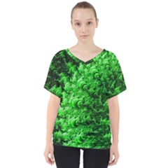 Green Abstract Fractal Background V-neck Dolman Drape Top by Pakrebo