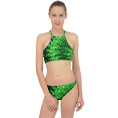 Green Abstract Fractal Background Racer Front Bikini Set by Pakrebo