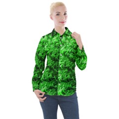 Green Abstract Fractal Background Women s Long Sleeve Pocket Shirt