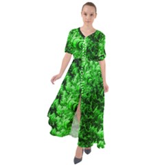 Green Abstract Fractal Background Waist Tie Boho Maxi Dress