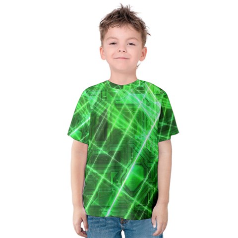 Futuristic Background Laser Green Kids  Cotton Tee by Pakrebo