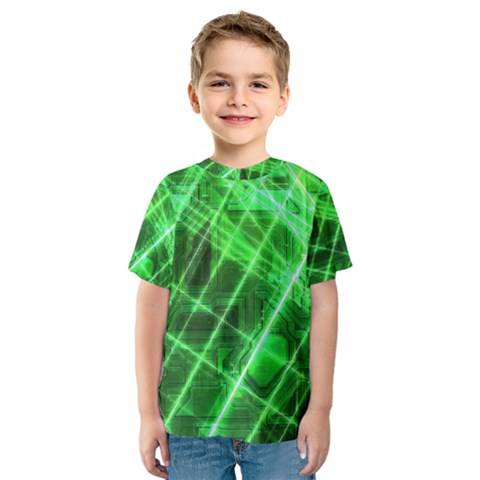 Futuristic Background Laser Green Kids  Sport Mesh Tee by Pakrebo