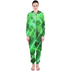 Futuristic Background Laser Green Hooded Jumpsuit (ladies)  by Pakrebo