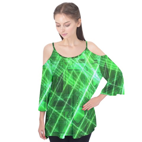 Futuristic Background Laser Green Flutter Tees by Pakrebo