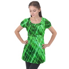 Futuristic Background Laser Green Puff Sleeve Tunic Top