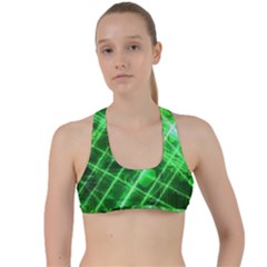 Futuristic Background Laser Green Criss Cross Racerback Sports Bra