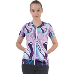 Color Acrylic Paint Art Painting Short Sleeve Zip Up Jacket