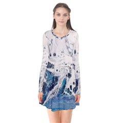 Paint Acrylic Paint Art Colorful Long Sleeve V-neck Flare Dress by Pakrebo