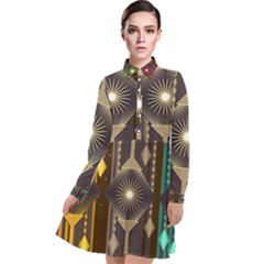 Background Colors Abstract Long Sleeve Chiffon Shirt Dress