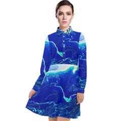 Paint Acrylic Paint Art Painting Blue Long Sleeve Chiffon Shirt Dress