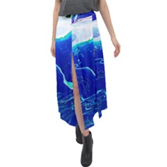 Paint Acrylic Paint Art Painting Blue Velour Split Maxi Skirt by Pakrebo