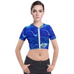 Paint Acrylic Paint Art Painting Blue Short Sleeve Cropped Jacket