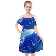 Paint Acrylic Paint Art Painting Blue Kids  Cut Out Shoulders Chiffon Dress