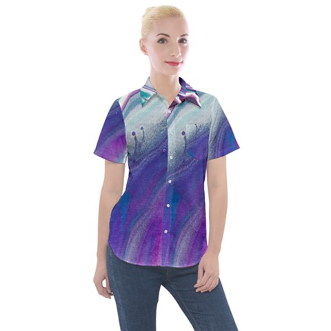 Color Acrylic Paint Art Painting Women s Short Sleeve Pocket Shirt by Pakrebo