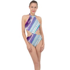 Color Acrylic Paint Art Painting Halter Side Cut Swimsuit by Pakrebo