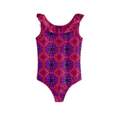 Retro Abstract Boho Unique Kids  Frill Swimsuit