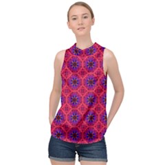 Retro Abstract Boho Unique High Neck Satin Top by Pakrebo