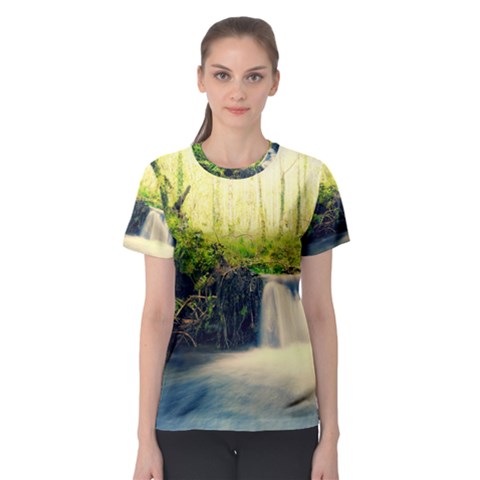 Waterfall River Nature Forest Women s Sport Mesh Tee by Pakrebo