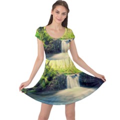 Waterfall River Nature Forest Cap Sleeve Dress by Pakrebo