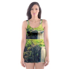 Waterfall River Nature Forest Skater Dress Swimsuit by Pakrebo