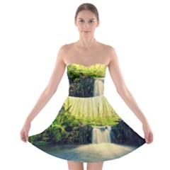 Waterfall River Nature Forest Strapless Bra Top Dress by Pakrebo