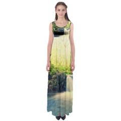 Waterfall River Nature Forest Empire Waist Maxi Dress by Pakrebo