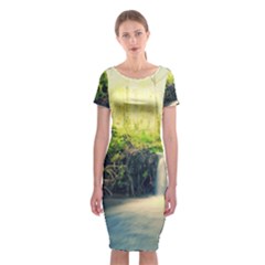 Waterfall River Nature Forest Classic Short Sleeve Midi Dress by Pakrebo