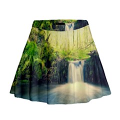 Waterfall River Nature Forest Mini Flare Skirt by Pakrebo