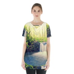 Waterfall River Nature Forest Skirt Hem Sports Top by Pakrebo