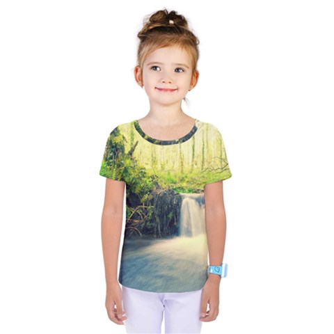 Waterfall River Nature Forest Kids  One Piece Tee by Pakrebo