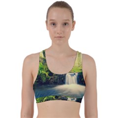 Waterfall River Nature Forest Back Weave Sports Bra by Pakrebo