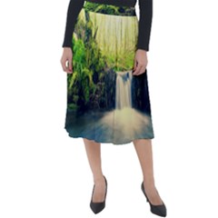 Waterfall River Nature Forest Classic Velour Midi Skirt  by Pakrebo